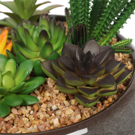 Potted Artificial Succulents with Round Decorative Bowl 19cm 2