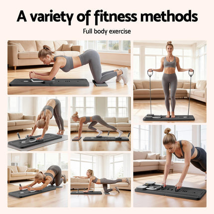 Everfit Pilates Board Foldable Reformer Multi Functional Exercise Trainer Black 4