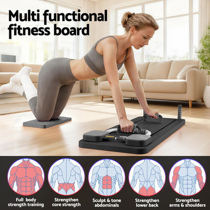 Everfit Pilates Board Foldable Reformer Multi Functional Exercise Trainer Black 5
