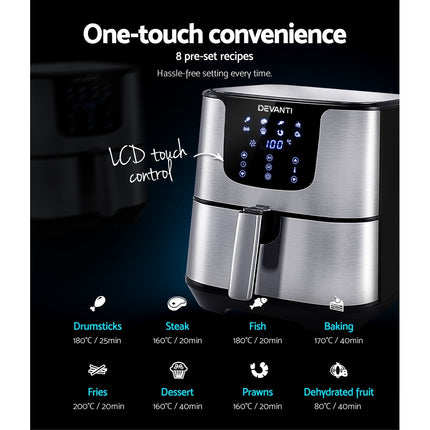 Devanti Air Fryer 7L LCD Fryers Stainless Steel 4