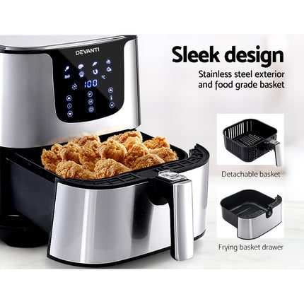 Devanti Air Fryer 7L LCD Fryers Stainless Steel 6