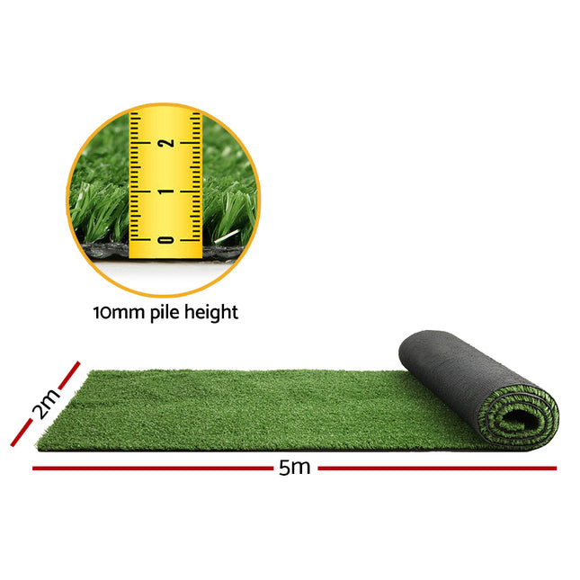 Prime Turf Artificial Grass 2mx5m 10mm Synthetic Fake Lawn Turf Plant Plastic Olive 2