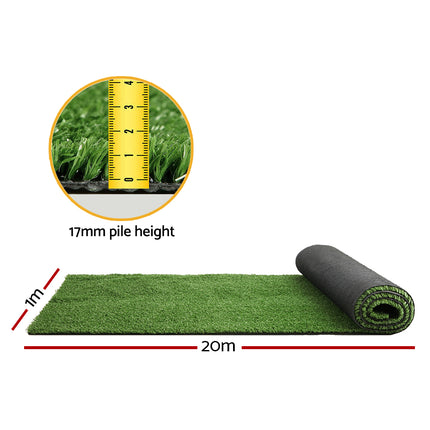 Prime Turf Artificial Grass 1mx20m 17mm Synthetic Fake Lawn Turf Plant Plastic Olive 2