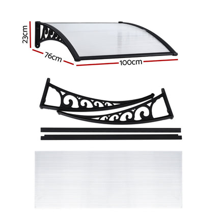 Instahut Window Door Awning 0.8mx1m Transparent 2