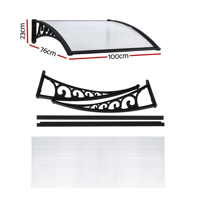 Instahut Window Door Awning 0.8mx1m Transparent 2