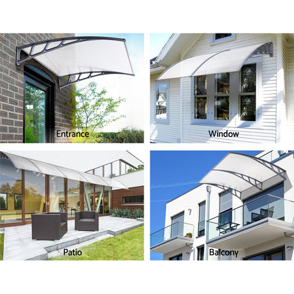 Instahut Window Door Awning Canopy 1.5mx2m Transparent Sheet Grey Plastic Frame 3