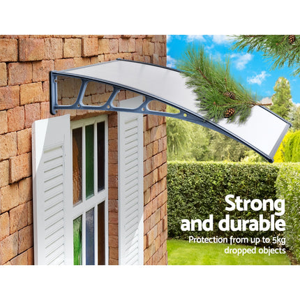 Instahut Window Door Awning Canopy 1.5mx2m Transparent Sheet Grey Plastic Frame 4