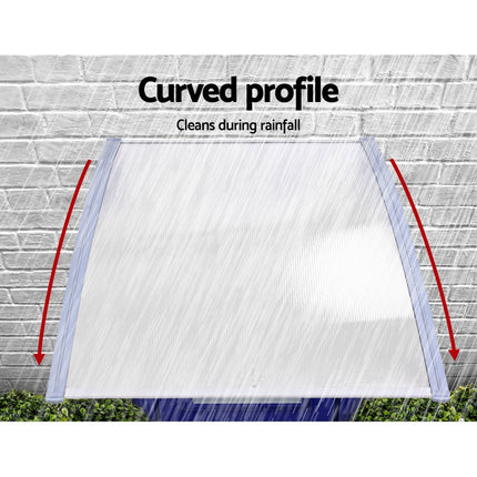 Instahut Window Door Awning Canopy 1.5mx2m Transparent Sheet Grey Plastic Frame 5