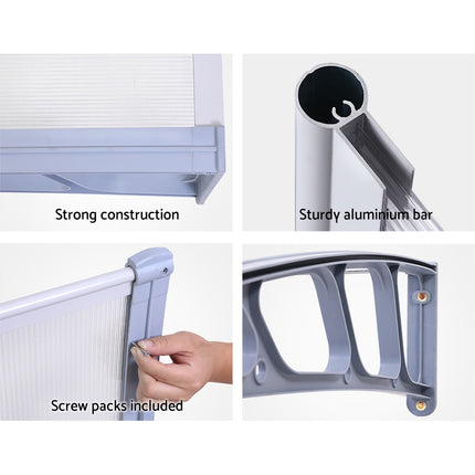 Instahut Window Door Awning Canopy 1.5mx2m Transparent Sheet Grey Plastic Frame 6