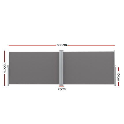 Instahut Side Awning Sun Shade Outdoor Retractable Privacy Screen 1.8X6M Grey 2
