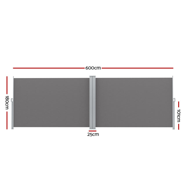 Instahut Side Awning Sun Shade Outdoor Retractable Privacy Screen 1.8X6M Grey 2