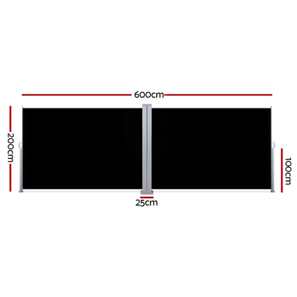 Instahut Side Awning Outdoor Blinds Sun Shade Retractable Screen 2X6M BK 2