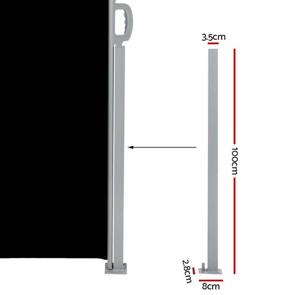 Instahut Side Awning Outdoor Blinds Sun Shade Retractable Screen 2X6M BK 3