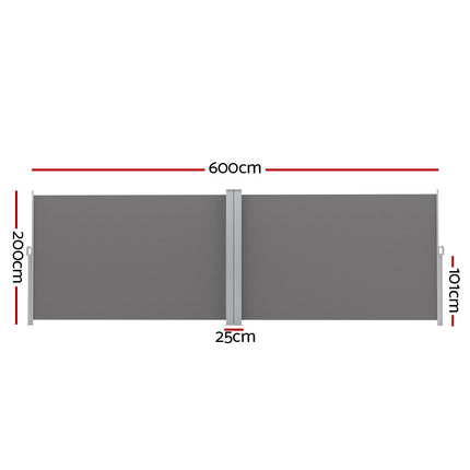 Instahut Side Awning Sun Shade Outdoor Retractable Privacy Screen 2X6M Grey 2