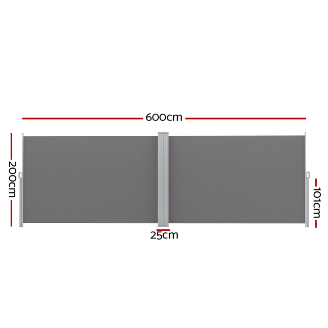 Instahut Side Awning Sun Shade Outdoor Retractable Privacy Screen 2X6M Grey 2