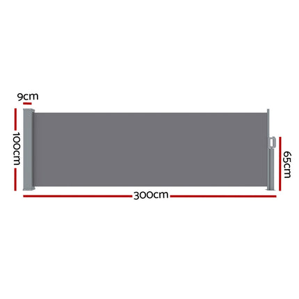 Instahut Side Awning Sun Shade Outdoor Blinds Retractable Screen 1X3M Grey 2