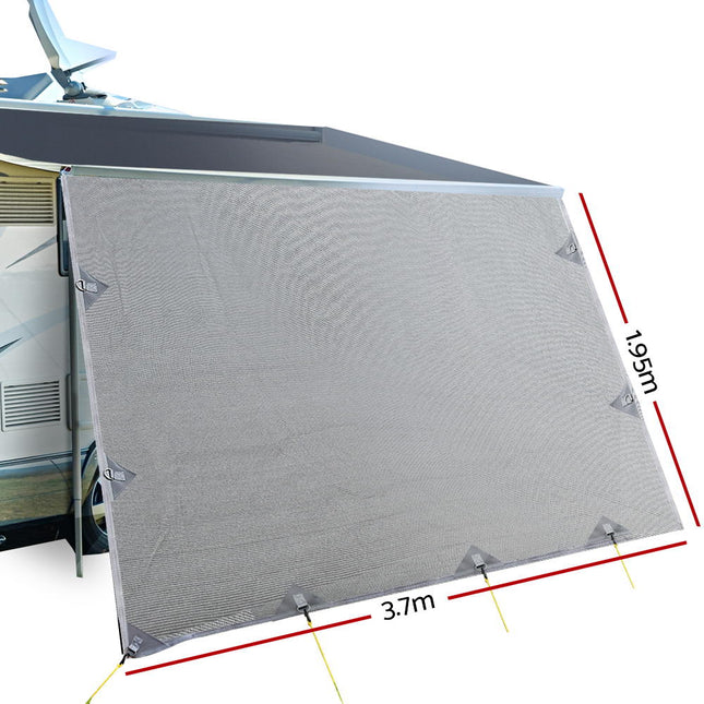 Caravan Privacy Screen Roll Out Awning 3.7X1.95M End Wall Side Sun Shade Grey 2