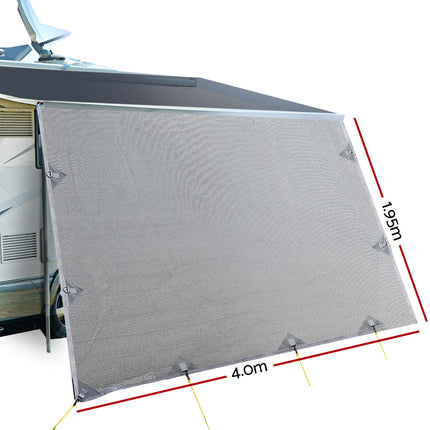 Caravan Privacy Screen Roll Out Awning 4Mx1.95M End Wall Side Sun Shade Grey 2
