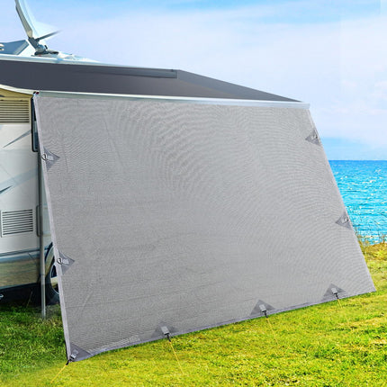 Caravan Privacy Screen Roll Out Awning 4Mx1.95M End Wall Side Sun Shade Grey 7