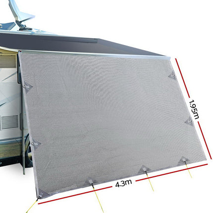 Caravan Privacy Screen Roll Out Awning 4.3X1.95M End Wall Side Sun Shade Grey 2
