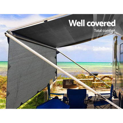 Caravan Privacy Screen Roll Out Awning 4.3X1.95M End Wall Side Sun Shade Grey 4