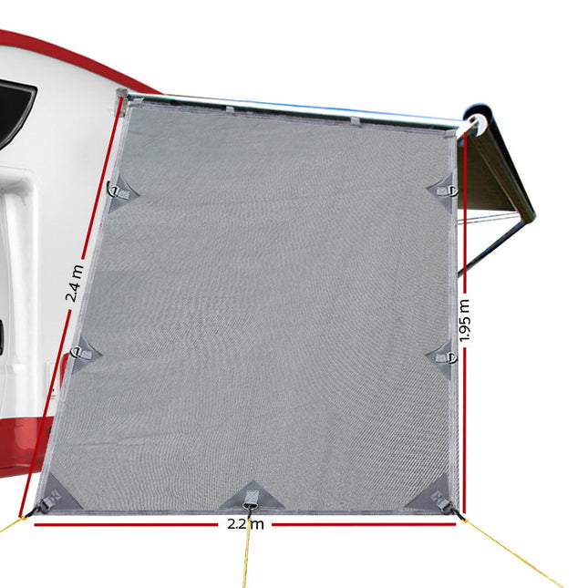 Caravan Privacy Screen Roll Out Awning 1.95 x 2.2M Sun Shade End Wall Side Grey 2