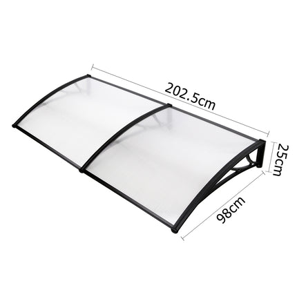 Instahut Window Door Awning Canopy 1mx2m Transparent Sheet Black Plastic Frame 2