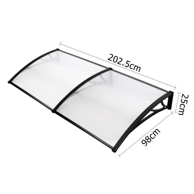 Instahut Window Door Awning Canopy 1mx2m Transparent Sheet Black Plastic Frame 2