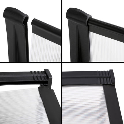 Instahut Window Door Awning Canopy 1mx2m Transparent Sheet Black Plastic Frame 5