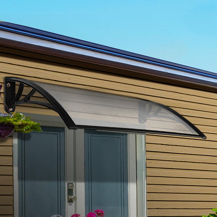 Instahut Window Door Awning Canopy 1mx2m Transparent Sheet Black Plastic Frame 8