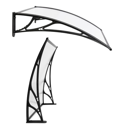 Instahut Window Awning Door Canopy 1m x 4m Transparent Sheet Black Plastic Frame 3