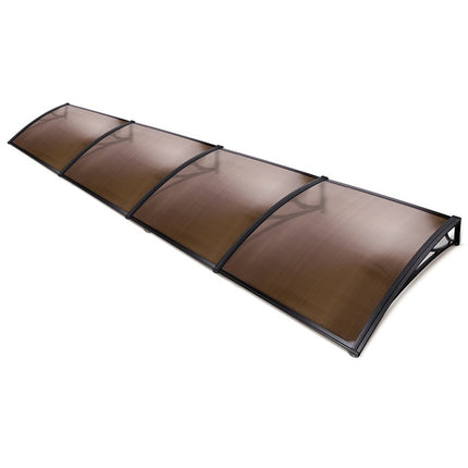 Instahut Window Awning Door Canopy 1m x 4m Brown Sheet Black Plastic Frame 8