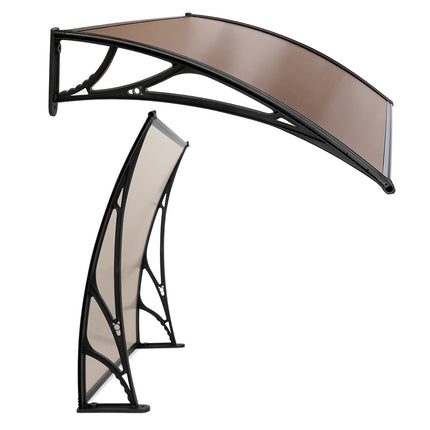 Instahut Window Awning Door Canopy 1m x 4m Brown Sheet Black Plastic Frame 3