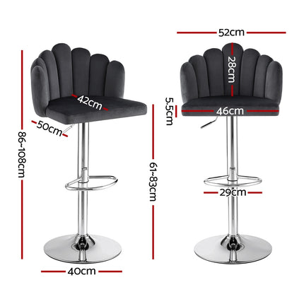 Artiss Bar Stool X2 Kitchen Dining Counter Gaslift Chair Adjustable Velvet Grey