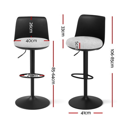 Artiss 2x Bar Stools Kitchen Swivel Gas Lift Counter Dining Chair Curved Black 2