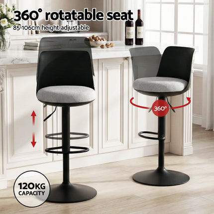 Artiss 2x Bar Stools Kitchen Swivel Gas Lift Counter Dining Chair Curved Black 4
