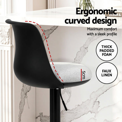Artiss 2x Bar Stools Kitchen Swivel Gas Lift Counter Dining Chair Curved Black 5