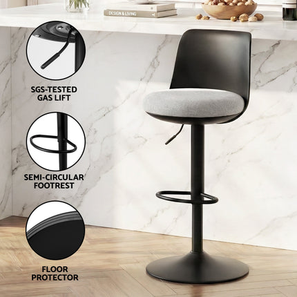 Artiss 2x Bar Stools Kitchen Swivel Gas Lift Counter Dining Chair Curved Black 6