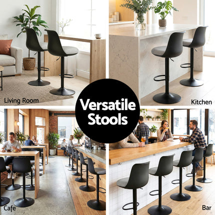 Artiss 2x Bar Stools Kitchen Swivel Gas Lift Counter Dining Chair Curved Black 7