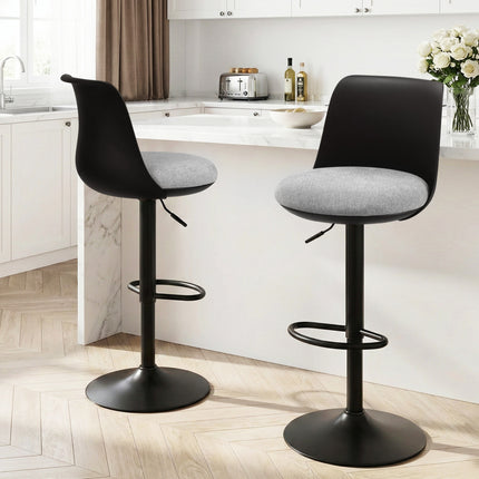 Artiss 2x Bar Stools Kitchen Swivel Gas Lift Counter Dining Chair Curved Black 9