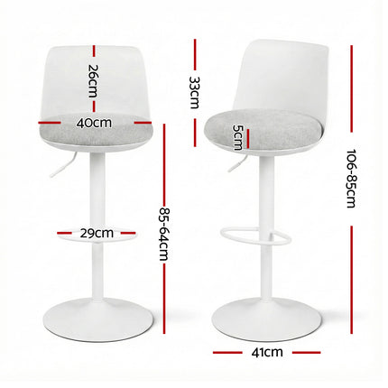 Artiss 2x Bar Stools Kitchen Swivel Gas Lift Counter Dining Chair Curved White 2