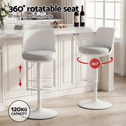 Artiss 2x Bar Stools Kitchen Swivel Gas Lift Counter Dining Chair Curved White 4