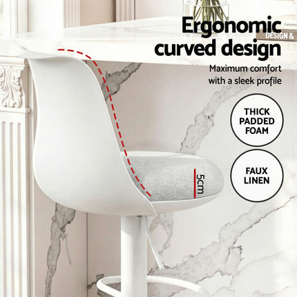 Artiss 2x Bar Stools Kitchen Swivel Gas Lift Counter Dining Chair Curved White 5