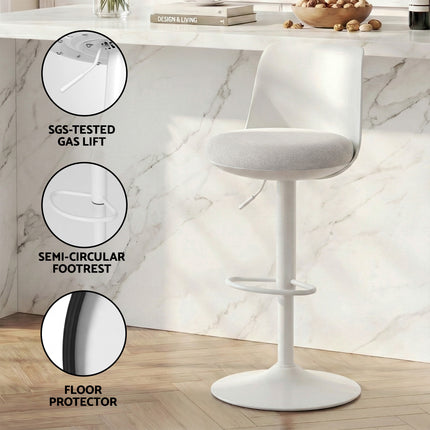 Artiss 2x Bar Stools Kitchen Swivel Gas Lift Counter Dining Chair Curved White 6