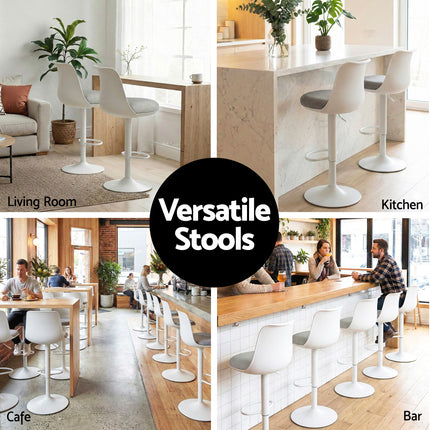 Artiss 2x Bar Stools Kitchen Swivel Gas Lift Counter Dining Chair Curved White 7