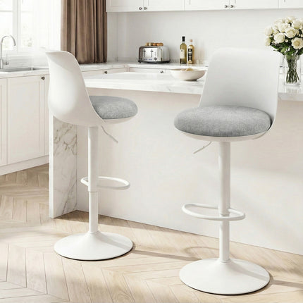 Artiss 2x Bar Stools Kitchen Swivel Gas Lift Counter Dining Chair Curved White 9