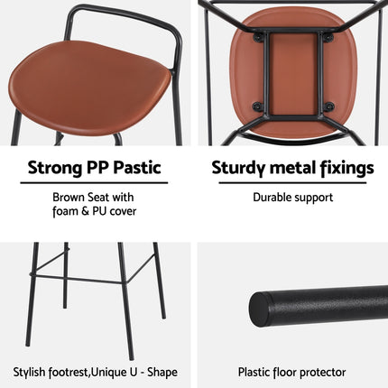 4x Artiss Bar Stools Kitchen Counter Dining Chair Metal Brown 8