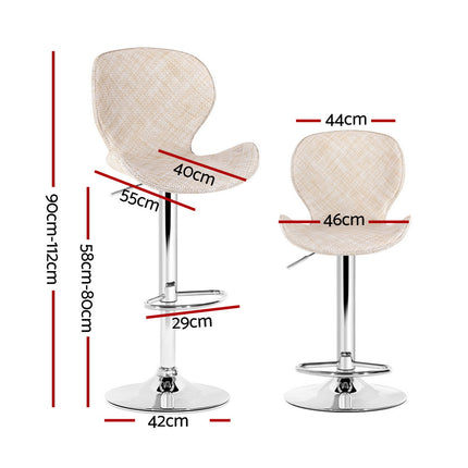 Artiss 2x Bar Stools Kitchen Swivel Gas Lift Counter Chair Wing PE Rattan Beige 2