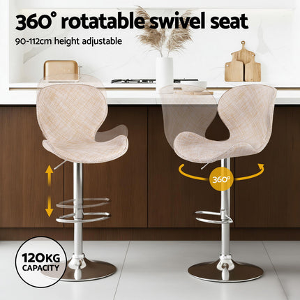 Artiss 2x Bar Stools Kitchen Swivel Gas Lift Counter Chair Wing PE Rattan Beige 4