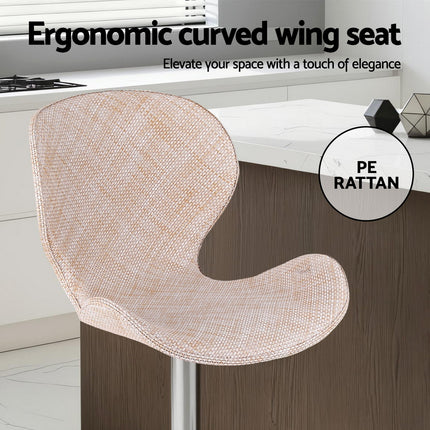 Artiss 2x Bar Stools Kitchen Swivel Gas Lift Counter Chair Wing PE Rattan Beige 5